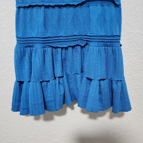 Milly Blue Pepper Dress Chic Mini Sleeveless Ribbed Knit Top Ruffle Hem Bold - Picture 4 of 8